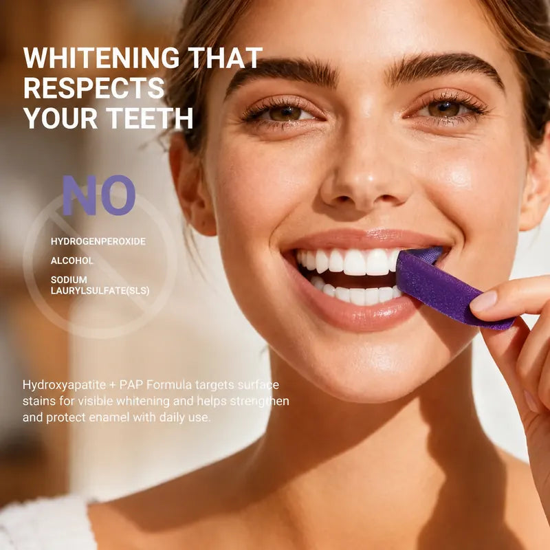 Purple Teeth Whitening Strips with Cheek Retractor – Peroxide-Free Whitening Kit