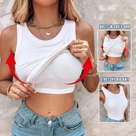 Built-in Bra Tank Top Ribbed Racerback Tops Women Going Out Tops Everyday Basic Tanks Padded Tops