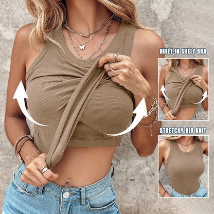 Built-in Bra Tank Top Ribbed Racerback Tops Women Going Out Tops Everyday Basic Tanks Padded Tops