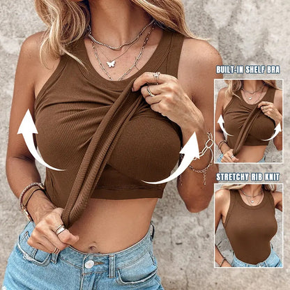 Built-in Bra Tank Top Ribbed Racerback Tops Women Going Out Tops Everyday Basic Tanks Padded Tops