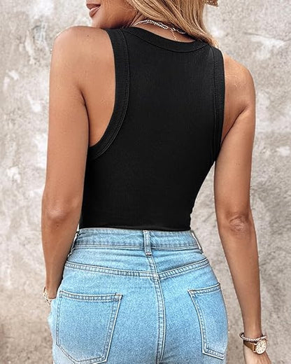 Built-in Bra Tank Top Ribbed Racerback Tops Women Going Out Tops Everyday Basic Tanks Padded Tops